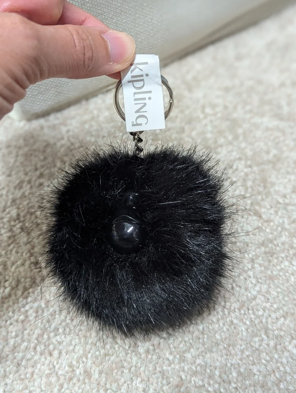 Kipling Gorilla Monkey Black Fur Pom Pom Keychain